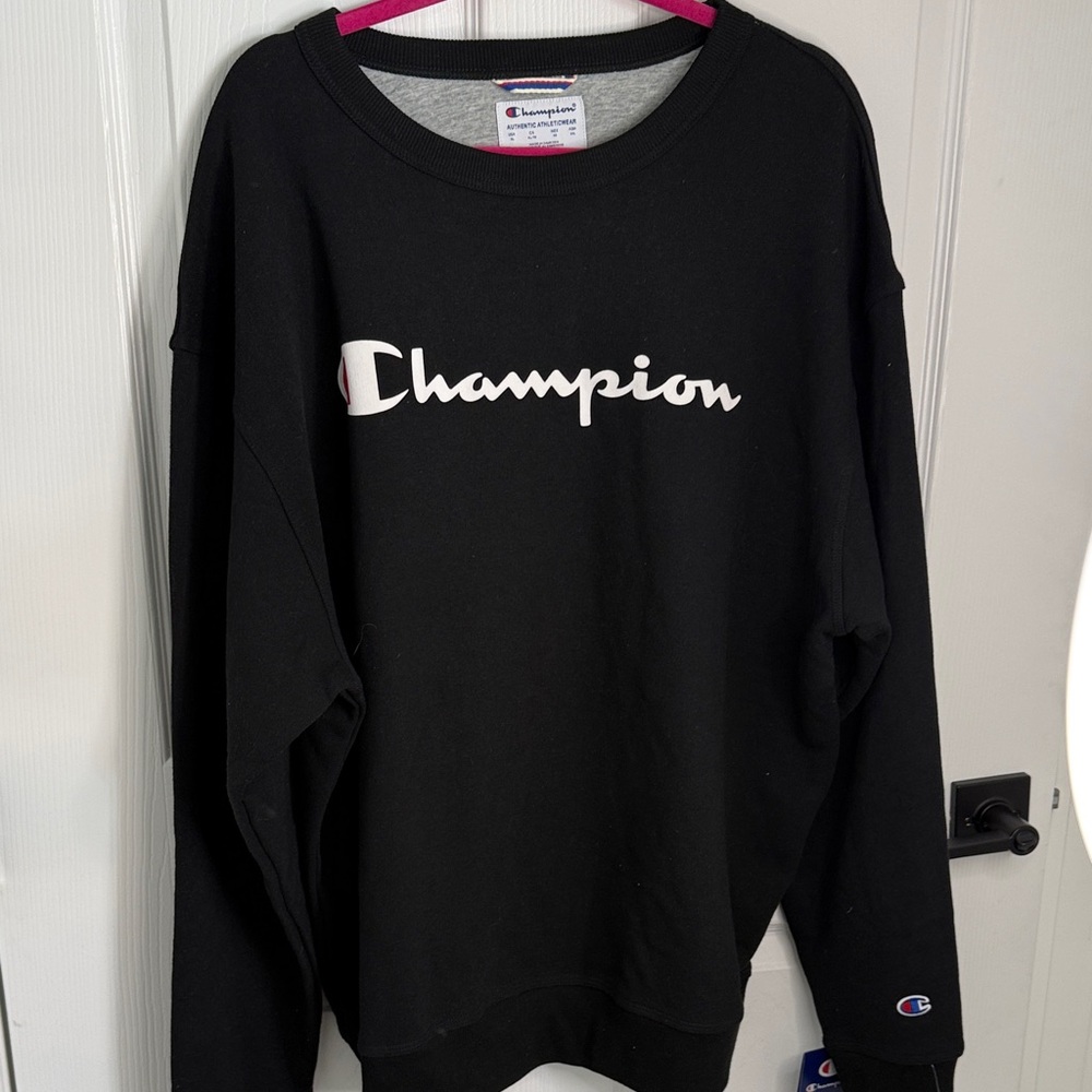 Champion Black Crewneck with White Script Logo